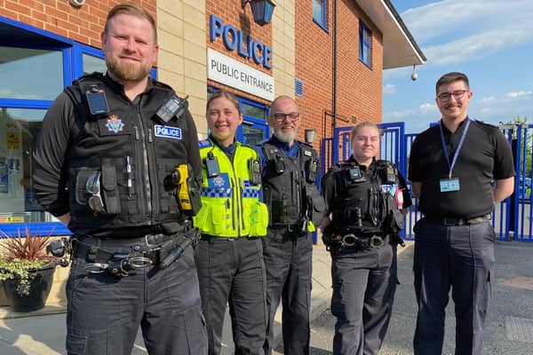 Some of the officers on the the Melton neighbourhood police team, from left, Pc Shane Sanderson, Pc Natalie Dandy, Pc Andrew French, Pc Lucy Baxter and Sgt James Porter
