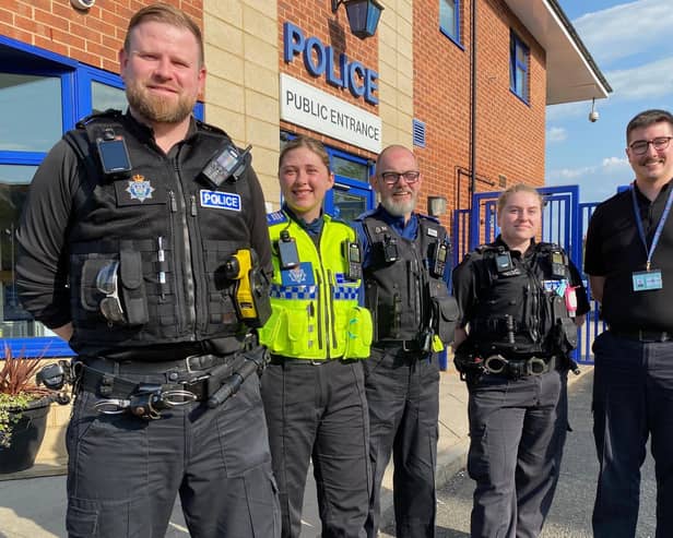 Some of the officers on the the Melton neighbourhood police team, from left, Pc Shane Sanderson, Pc Natalie Dandy, Pc Andrew French, Pc Lucy Baxter and Sgt James Porter