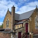 Scaffolding around Somerby School's historic bell tower, which needs urgent repairs
