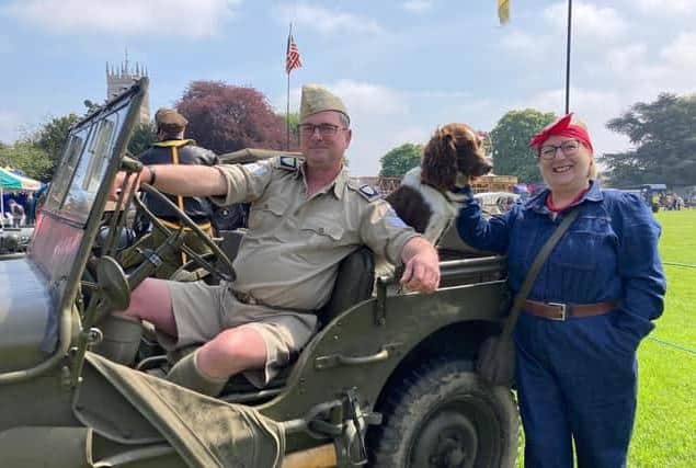 A wartime Jeep with GI and Land Girl at last year's 1940s Melton Mowbray event