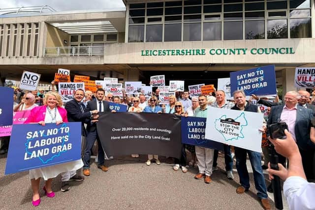 MPs and councillors protesting outside County Hall about the plans for LGR in Leicester, Leicestershire and Rutland