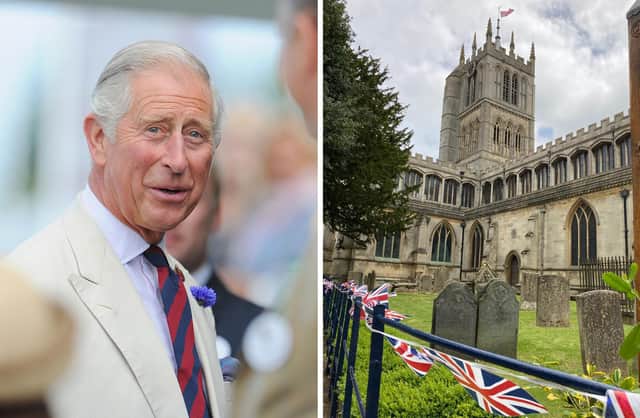 King Charles III (image Getty Images) and St Mary's Church in Melton