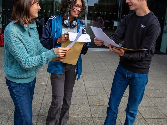 Students sharing their GCSE results.