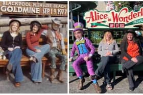 Elsie Peters and Doris Cook pictured at Blackpool Pleasure Beach in 1977 (left) and in the same place again this month