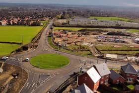 The new roundabout built for the Bloor Homes Development, where a week-long road closure will take place on Scalford road up to the Holwell Lane junction later this month
Drone PHOTO MICHAEL RILEY