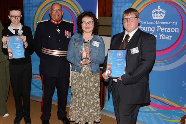 Lord Lieutenant of Leicestershire, Mike Kapur with some of last year's winners in his Young Person of the Year awards