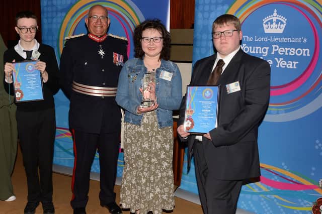 Lord Lieutenant of Leicestershire, Mike Kapur with some of last year's winners in his Young Person of the Year awards