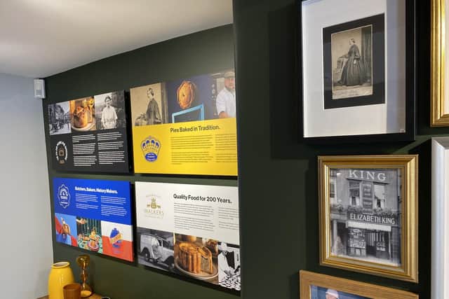 The heritage information boards at Ye Olde Pork Pie Shoppe in Melton Mowbray