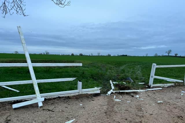Thieves steal showjumping equipment from Vale View Equestrian - the damaged fence they drove through