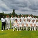 The MCC and Duchess of Rutland XI teams line up at Knipton before this year's match