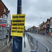 The damp scene in Sherrard Street, Melton Mowbray, where the finish to this year's Rutland-Melton CiCLE Classic was due to take place before organisers decided to abandon it.