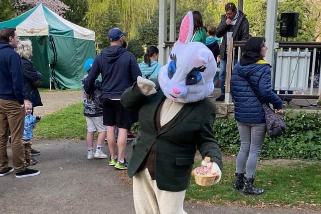 The Easter Bunny enjoying last year's Melton activities at the Bandstand