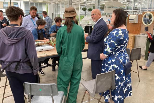 Education Minister, Nadhim Zahawi MP chats with student during his visit to Brooksby College