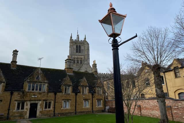 The back of the old Bede House viewed from the new almshouses in Melton