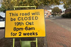 The closure sign on St Mary's Way, Melton - traffic flow has been reversed during the overnight second phase of work on Norman Way