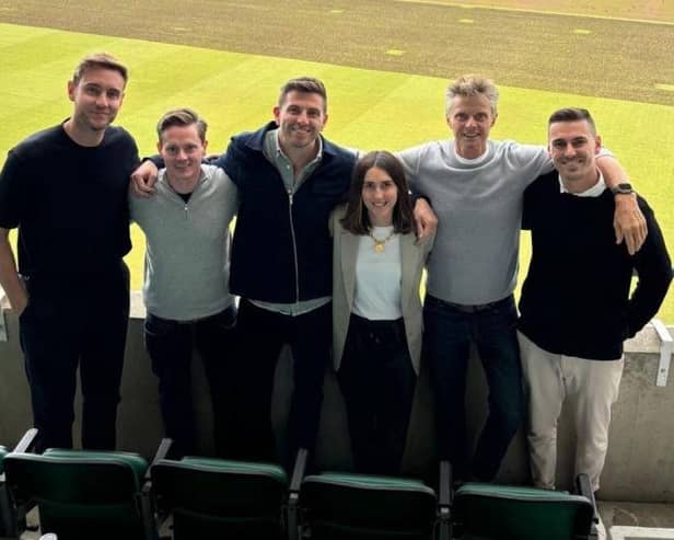 Pictured at a Cat & Wickets Pub Company board meeting at The Oval cricket ground in London, from left, Stuart Broad (NED), Edward Walsh (NED), Harry Gurney (managing director), Avril Gurney (product director), Lee Cash (NED) and Jack Whitehead (operations director)