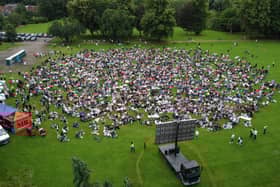 An aerial photograph showing the 2,000 people gathered in Play Close Park for last night's England v Spain Euro 2024 final on a big screenPHOTO: Dan Parker - Steely Drone (Dan's Facebook page https://www.facebook.com/SteelyDRONE )