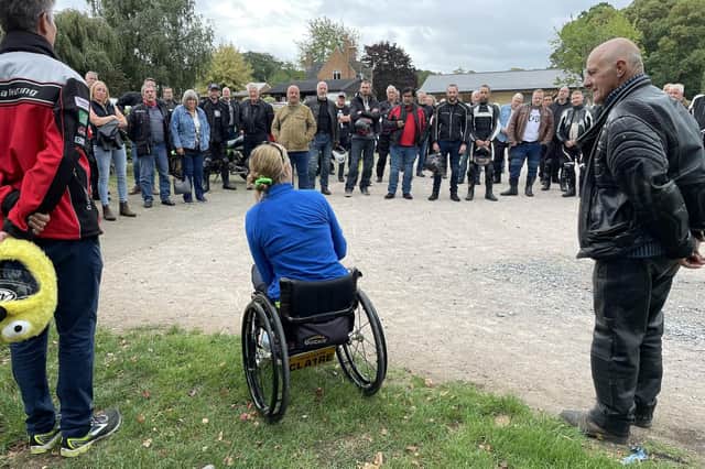 Claire Lomas thanks the motorcyclists who took part in Sunday's rideout fundraiser