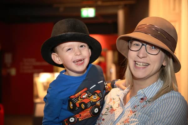 A mum and son enjoying their visit to Melton Carnegie Museum