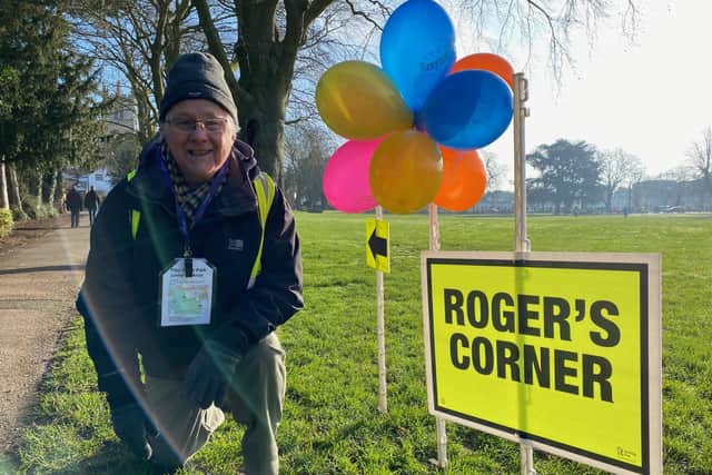 Roger Bickle pictured as he chalked up his 150th volunteering shift at the Melton Mowbray Junior Parkrun this morning