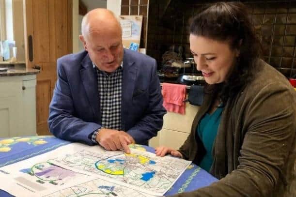 Alicia Kearns with the then Melton Borough Council leader Joe Orson check out the route for the MMDR bypass