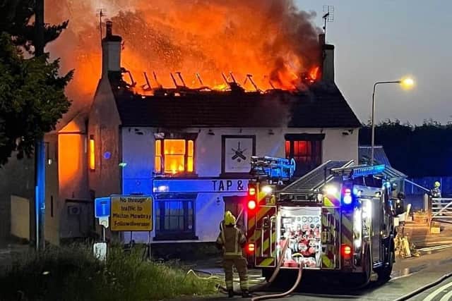 A photo taken by Harry Gurney as he arrived at the scene of the devastating fire at his Tap and Run pub last June