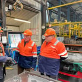 Mayor of Melton, Councillor Peter Faulkner (right), with Deputy Mayor, Councillor Alan Hewson (centre) pictured during their visit to Holwell Works