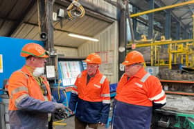 Mayor of Melton, Councillor Peter Faulkner (right), with Deputy Mayor, Councillor Alan Hewson (centre) pictured during their visit to Holwell Works
