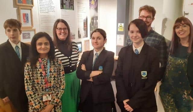 Long Field Spencer Academy students pictured at Melton Museum with representatives of LongBrow Productions