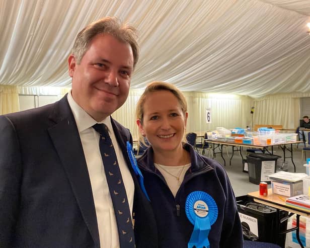 Edward Argar with wife Laetitia after he was elected MP for Melton & Syston in July 2024