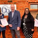 Pictured (from left) are Dora Walls (Dove Cottage); David Alcraft (St Mary’s Freemasons Lodge Charity Steward); Natasha Murray and Alison Smith (Melton Mencap)