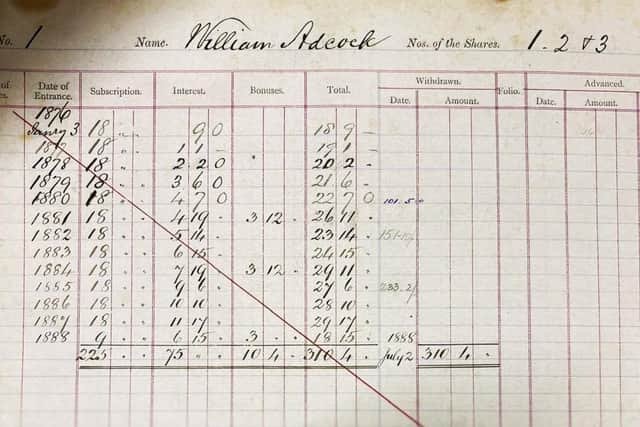 The first savings ledger of 'Melton Permanent Building Society' it was made by founder William Adcock in January 1876, four months after the company's inception