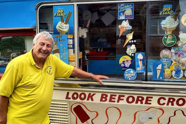 Mervyn Bingham with his Uncle Dave's ice cream van - he has clocked up more than 50 years working in Melton

PHOTO JESSICA BIGGS