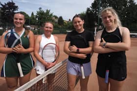 Ladies doubles finalists Tabitha Holmes, Charlotte Griffin, Isabella Cockrell, and Amy Eastman. Picture by Derek Walker of Leicester Forest Photographic Society.