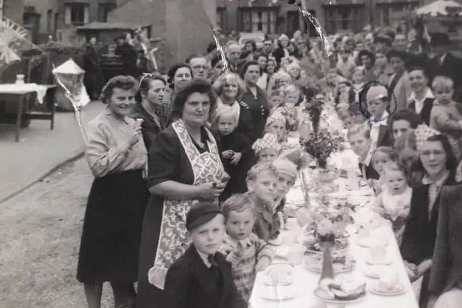 A VE Day party in Burton Road, Melton Mowbray, in May 1945