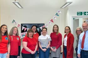 Staff at NFU Mutual Melton Mowbray dress in red for Comic Relief day on Friday