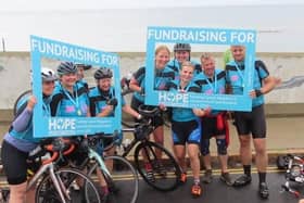 Alice Greaves (right) with some of the cyclists who helped raise £96K for charity last year