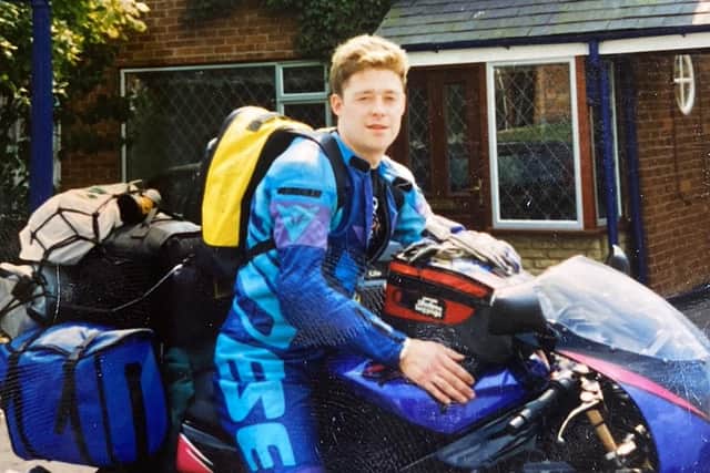 Andrew Stockdale on his motorcycle in his younger years