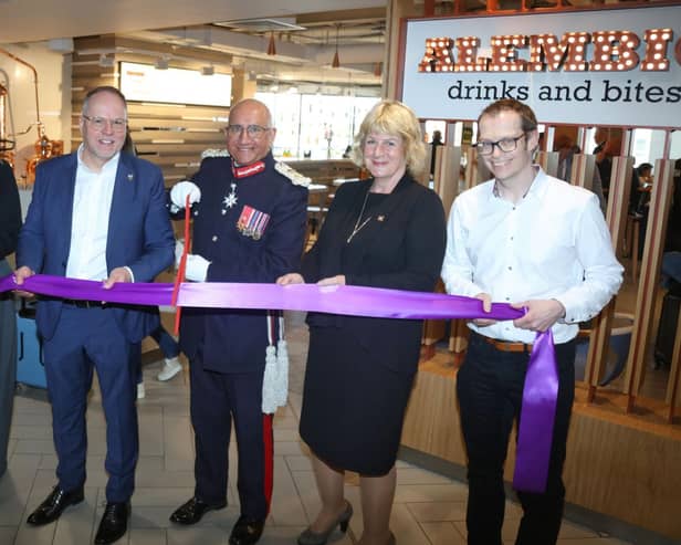 The official launch of Alembic, a new restaurant experience in EMA’s departure lounge, took place to help mark the special occasion. Cutting the ribbon are (l-r) Customer Services & Planning Director Mike Grimes, HMHost’s Head of Business Development and Brand Relationships, F&B, Heidi Barlow, EMA’s Managing Director Steve Griffiths, Lord Lieutenant of Leicestershire Michael Kapur, Deputy Lord Lieutenant of Leicestershire (and former EMA MD) Penny Coates and EMA’s Commercial Director Chris Lane