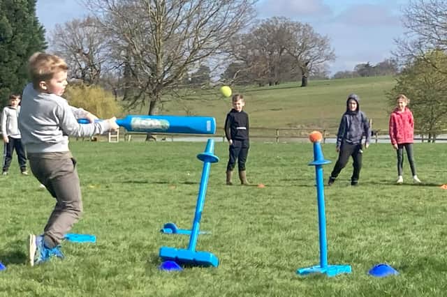 Youngsters enjoying a Kwik Cricket match with the Belvoir Cricket and Countryside Trust