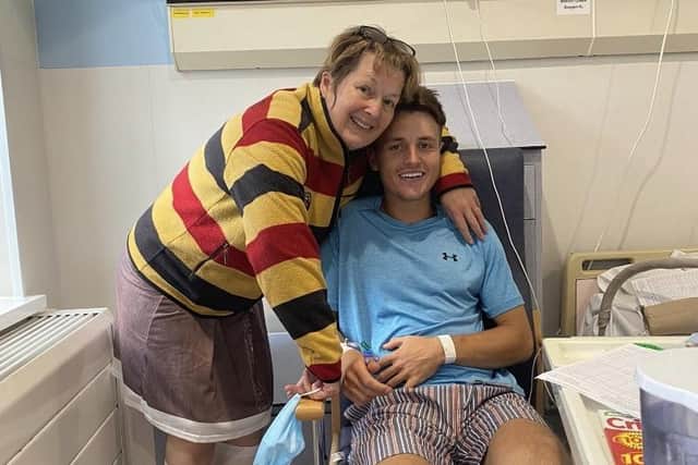 Alfie Morley in hospital with mum Sally when she donated one of her kidney to him for a transplant