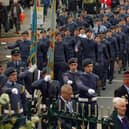 Members of 1279 (Melton Mowbray) Squadron Royal Air Force Cadets march in the Battle of Britain parade through Melton