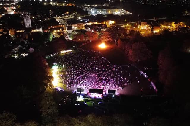An aerial view of Play Close Park during last year's Firework Festival in Melton Mowbray