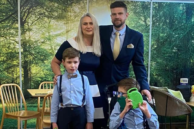 Rob and Steph Hayden pictured with their sons, Max (in wheelchair) and Leo