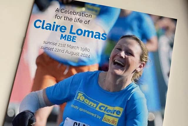 The cover for the order of service to celebrate the life of Claire Lomas