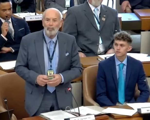 Councillor Dan Harrison (Reform UK) speaking at the annual meeting after being elected leader of Leicestershire County Council
