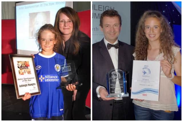 Ashleigh Plumptre pictured winning awards at the Melton Times Sports Awards in 2007 (left) and 2013