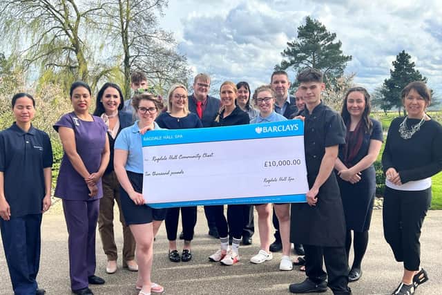 Some of the staff at Ragdale Hall Spa with a cheque at the launch of the Ragdale Hall Community Chest 2024
