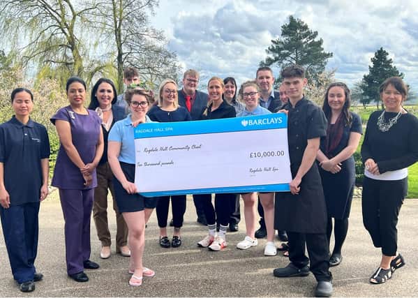 Some of the staff at Ragdale Hall Spa with a cheque at the launch of the Ragdale Hall Community Chest 2024