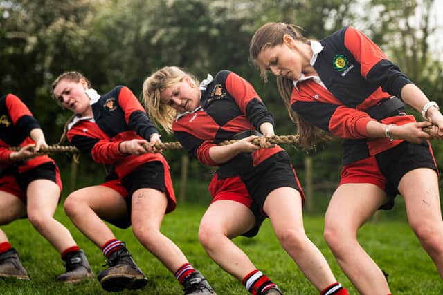 A tug of war match at a previous Leicestershire young farmers annual county rally